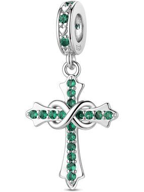 Women's Dark Green 925 Sterling Silver Birthstone Charm Cross Compatible Beads